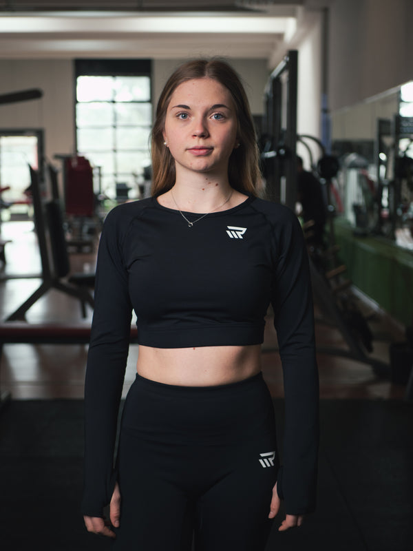 Cropped Longsleeve "FIT GIRL" - schwarz